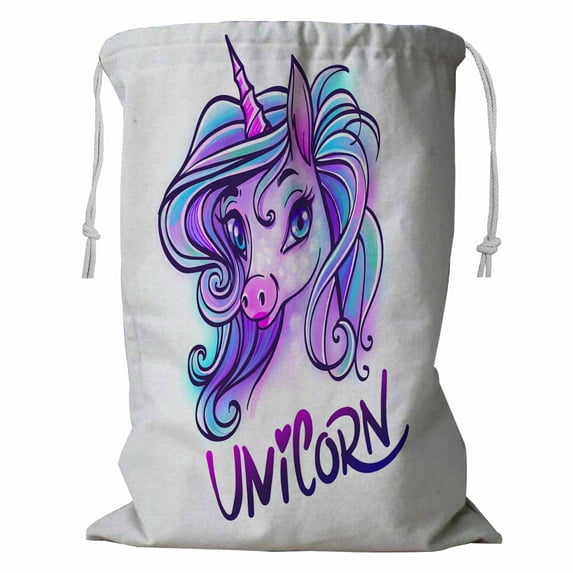 PKQWTM Unicorn Head Portrait Storage Basket Laundry Bag with Drawstring Size 24x32 Inch