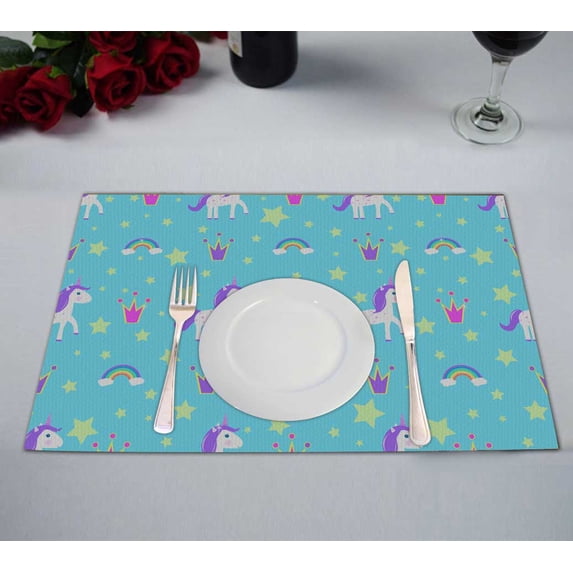 PKQWTM Unicorn Kitchen Dining Table Mats Placemats Size 12x18 Inches, Set of 2 Pieces