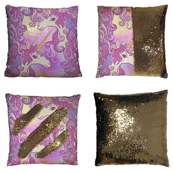 PKQWTM Unicorn Reversible Mermaid Cushion Cover Home Decor Sequin Pillow Case Size 20x20 inches