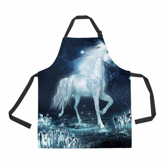 PKQWTM Unicorn Running Through Crystal Field Unisex Adjustable Bib Apron with Pockets for Commercial Restaurant and Home Kitchen Use