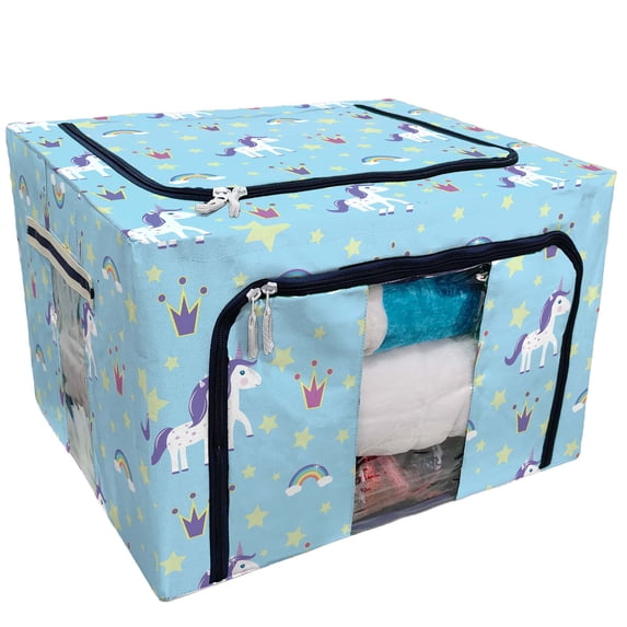 PKQWTM Unicorn Storage Bag Clear Window Storage Bins Boxes Large Capacity Foldable Stackable Organizer With Steel Metal Frame For Bedding,Clothes,Closets, Bedrooms