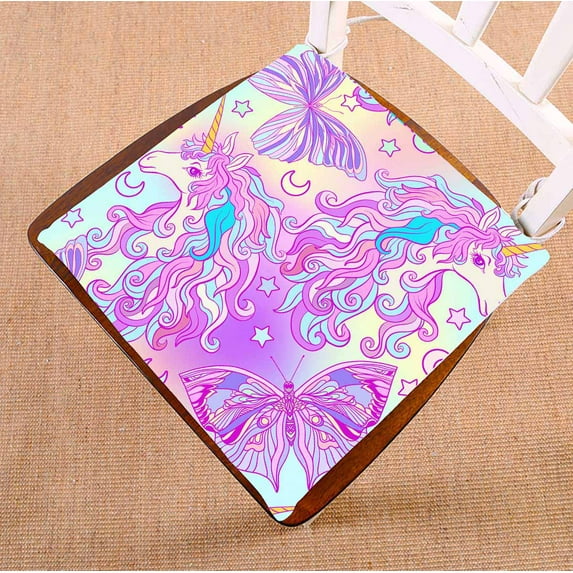 PKQWTM Unicorn butterfly rainbow star and love heart Chair Pads Chair Mat Seat Cushion Chair Cushion Floor Cushion Size 18x18 inches
