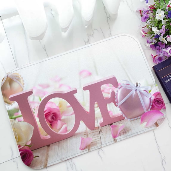 PKQWTM Valentine Day Letters Love Flowers Old Vintage Wooden Home Decor Floor Mat Area Rug Doormat Size 15.7x23.6 Inches