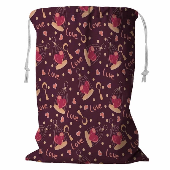 PKQWTM Valentine Heart On Calls And Key Storage Basket Laundry Bag with Drawstring Size 18x24 Inch