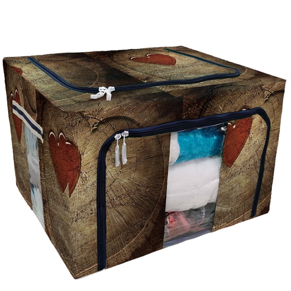 PKQWTM Valentine'S Day Love Text Storage Bag Clear Window Storage Bins Boxes Large Capacity Foldable Stackable Organizer With Steel Metal Frame For Bedding,Clothes,Closets, Bedrooms