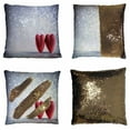 thumbnail image 1 of PKQWTM Valentines Shiny Two Hearts On Silver Reversible Mermaid Cushion Cover Home Decor Sequin Pillow Case Size 18x18 inches, 1 of 2