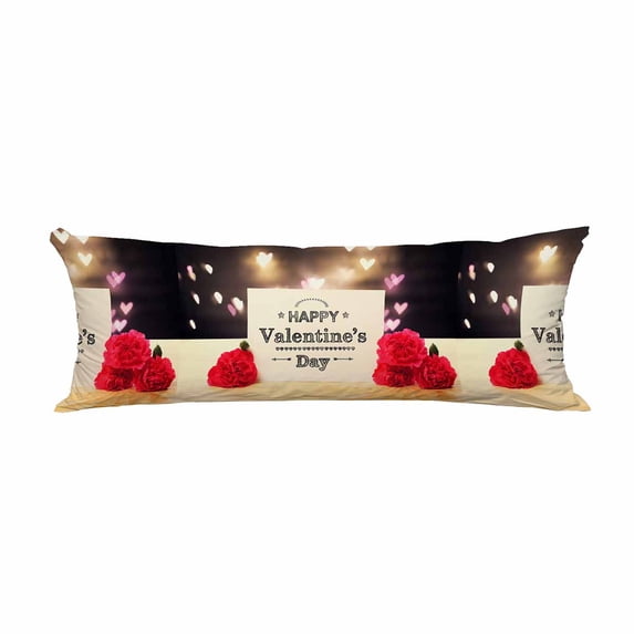 PKQWTM Valentines message carnation flowers heart shaped lights Long Body Pillow Case Cover Pillow Cushion Size 20x60 Inches