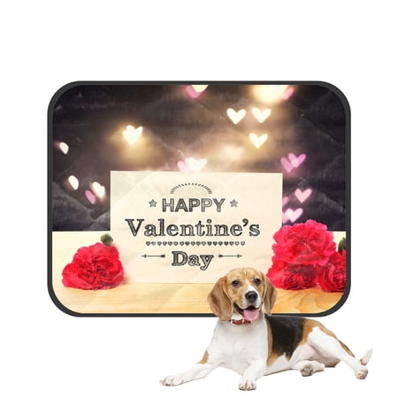 PKQWTM Valentines message carnation flowers heart shaped lights Pet Dog Cat Bed Pee Pads Mat Cushion Potty Dogs Blankets Crate Bed Kennel 14x18 inch
