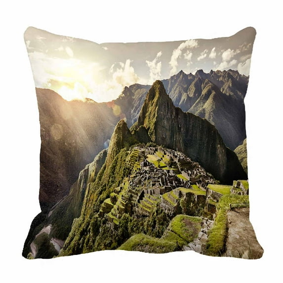 PKQWTM View Ancient Inca City Machu Picchu Century Inca Site Lost City Incas Bed Decor Pillow Cases Zippered Cushion Cover Size 16x16 Inches