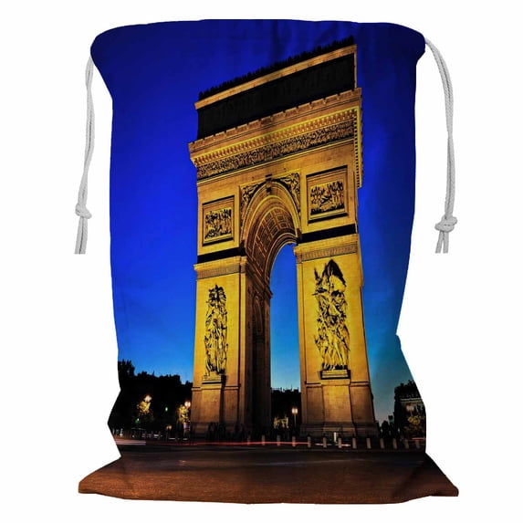 PKQWTM View Arc De Triomphe At Sunset Paris Storage Basket Laundry Bag with Drawstring Size 18x24 Inch