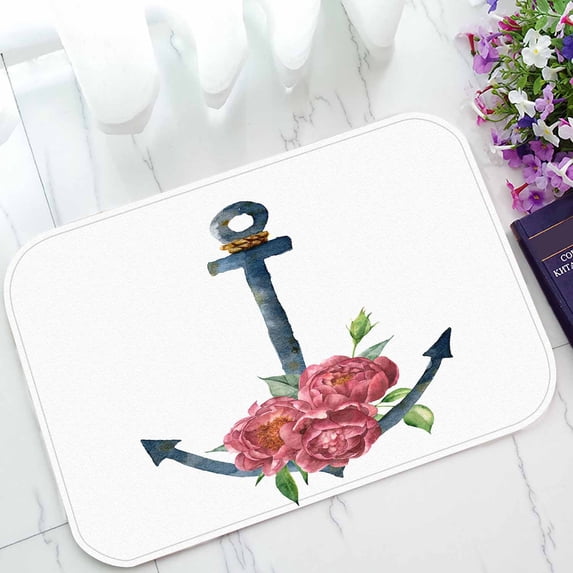 PKQWTM Vintage Anchor With Rope And Peony Flower Home Decor Floor Mat Area Rug Doormat Size 15.7x23.6 Inches