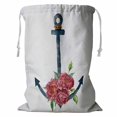 thumbnail image 1 of PKQWTM Vintage Anchor With Rope And Peony Flower Storage Basket Laundry Bag with Drawstring Size 18x24 Inch, 1 of 3