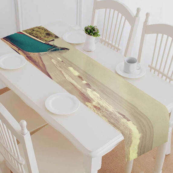 PKQWTM Vintage Beach Cotton and Linen Table Runner Kitchen Dining Room Supplies Size 14x72 Inch
