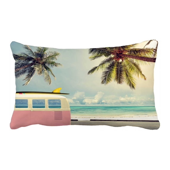 PKQWTM Vintage Car Beach Surfboard Roof Bed Decor Pillow Cases Zippered Cushion Cover Size 20x30 Inches