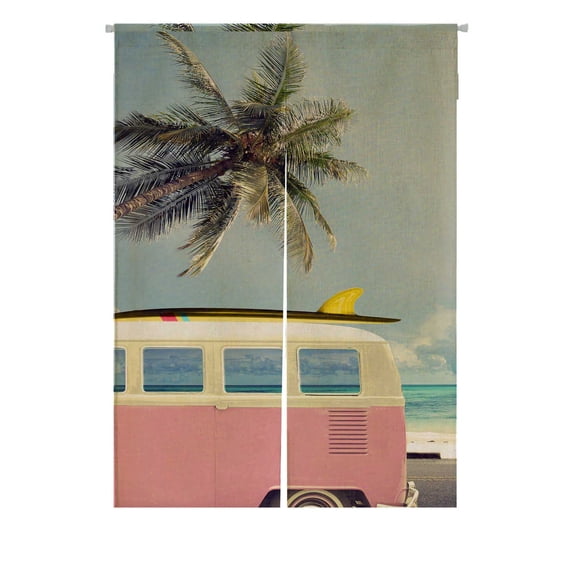 PKQWTM Vintage Car Beach Surfboard Roof Door Curtain Window Cover Home Decor Hanging Curtain Size 85x120 CM