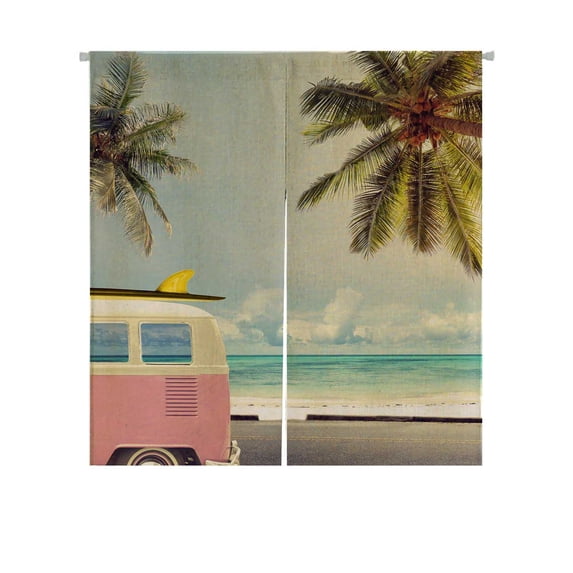 PKQWTM Vintage Car Beach Surfboard Roof Door Curtain Window Cover Home Decor Hanging Curtain Size 85x90 CM