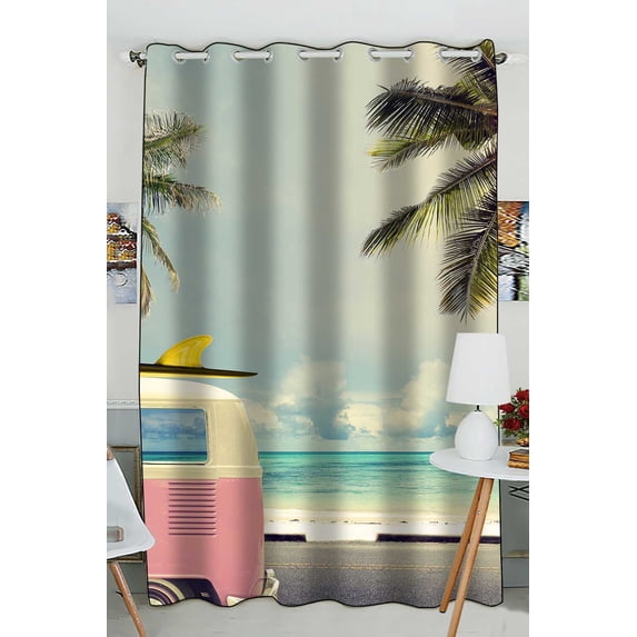 PKQWTM Vintage Car Beach Surfboard Roof Practical heat insulation Shading Window Curtain Size 52(W) x 84(H) inches (One Piece)