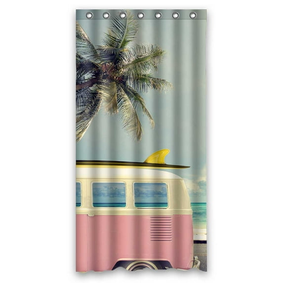 PKQWTM Vintage Car Beach Surfboard Roof WaterProof Polyester Fabric Shower Curtain Size 36x72 Inches