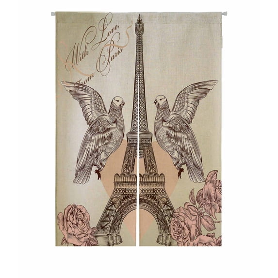 PKQWTM Vintage Card With Eiffel Tower Door Curtain Window Cover Home Decor Hanging Curtain Size 85x120 CM