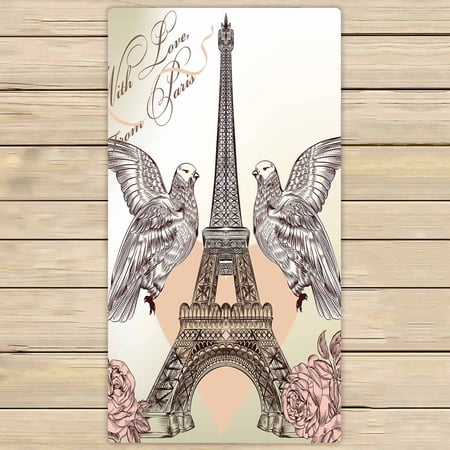 PKQWTM Vintage Card With Eiffel Tower Microfiber Bath Towels Bathroom Body Shower Towel Size 30x56 Inches