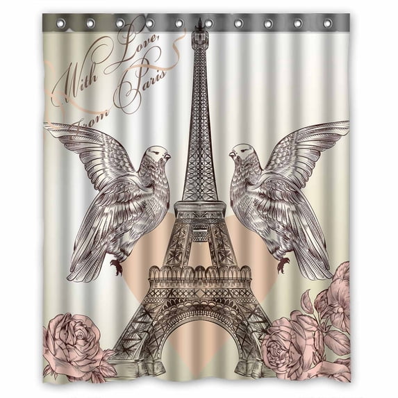 PKQWTM Vintage Card With Eiffel Tower WaterProof Polyester Fabric Shower Curtain Size 60x72 Inches