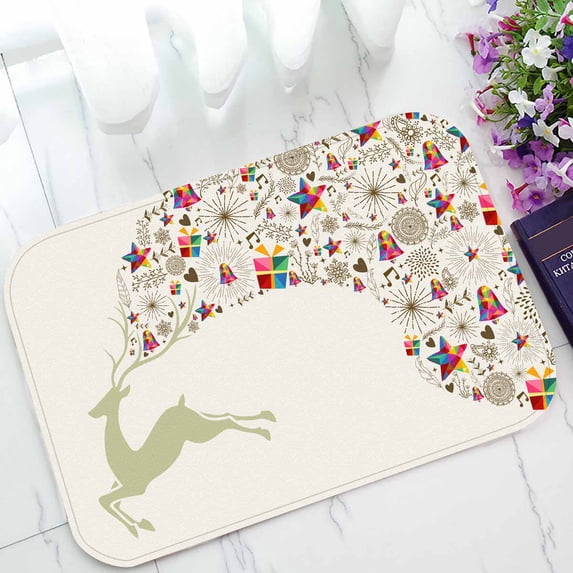 PKQWTM Vintage Christmas reindeer colorful elements Home Decor Floor Mat Area Rug Doormat Size 15.7x23.6 Inches