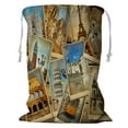 thumbnail image 1 of PKQWTM Vintage Collage European Travel Storage Basket Laundry Bag with Drawstring Size 18x24 Inch, 1 of 3