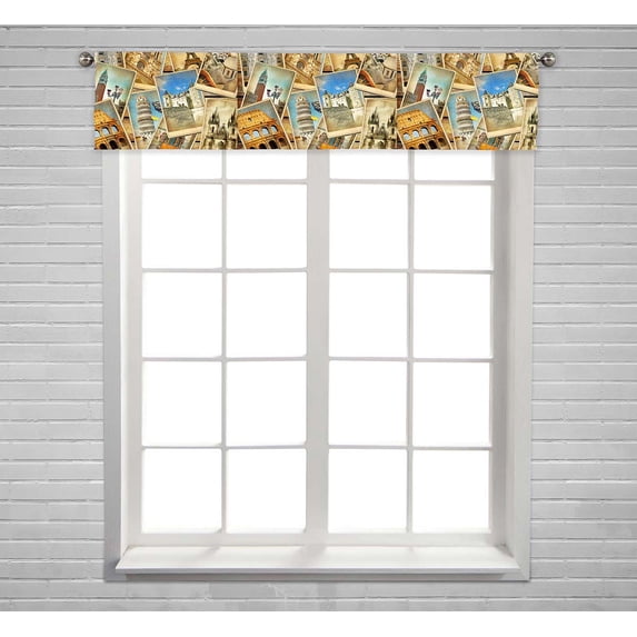PKQWTM Vintage Collage European Travel Window Curtain Valance Rod Pocket 54x12 inch