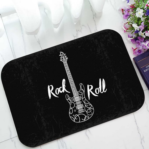 PKQWTM Vintage Electric Guitar Lettering Rock Roll Grunge Home Decor Floor Mat Area Rug Doormat Size 15.7x23.6 Inches