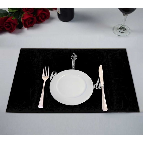 PKQWTM Vintage Electric Guitar Lettering Rock Roll Grunge Kitchen Dining Table Mats Placemats Size 12x18 Inches, Set of 2 Pieces