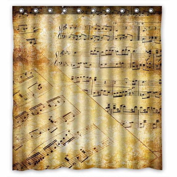 PKQWTM Vintage Musical Pages WaterProof Polyester Fabric Shower Curtain Size 66x72 Inches
