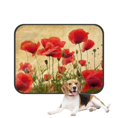 PKQWTM Vintage Retro Poppy Flower Field Pet Dog Cat Bed Pee Pads Mat Cushion Potty Dogsblankets Crate Bed Kennel 14x18 inch