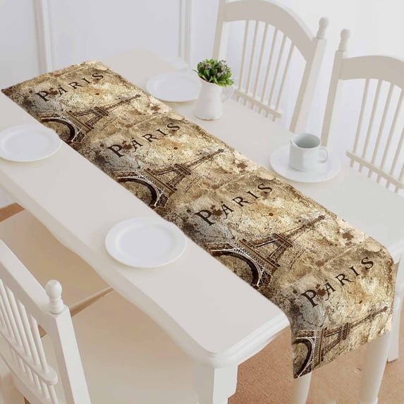 PKQWTM Vintage View Of Paris On The Grunge Cotton and Linen Table Runner Kitchen Dining Room Supplies Size 14x72 Inch