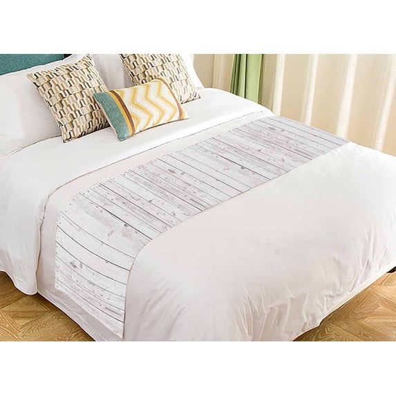 PKQWTM Vintage White Wooden Wall Background Bed Runner Bedroom Bedding Decor Bedding Scarf Size 20x95 inches