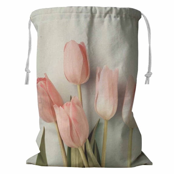 PKQWTM Vintage pink tulips Storage Basket Laundry Bag with Drawstring Size 18x24 Inch