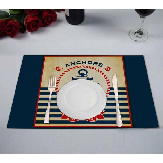 PKQWTM Vintage retro nautical poster Kitchen Dining Table Mats Placemats Size 12x18 Inches, Set of 2 Pieces