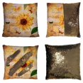 thumbnail image 1 of PKQWTM Vintage sunflowers butterflies toned scraps visible garden Reversible Mermaid Cushion Cover Home Decor Sequin Pillow Case Size 16x16 inches, 1 of 2