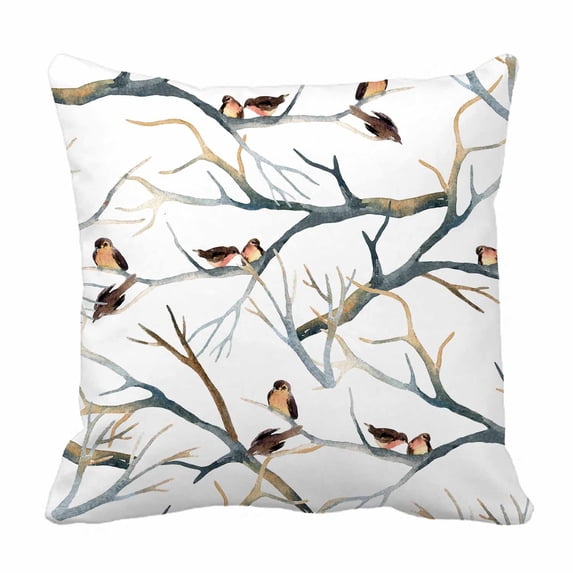 PKQWTM Watercolor Birds Tree Branches Flock Winter Bed Decor Pillow Cases Zippered Cushion Cover Size 20x20 Inches