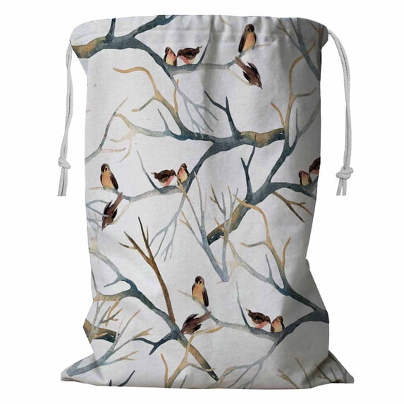 PKQWTM Watercolor Birds Tree Branches Flock Winter Storage Basket Laundry Bag with Drawstring Size 18x24 Inch