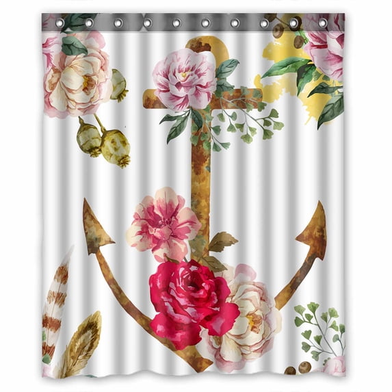 PKQWTM Watercolor Boho Flower WaterProof Polyester Fabric Shower Curtain Size 60x72 Inches