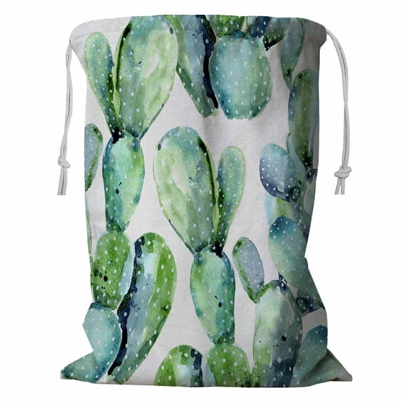 PKQWTM Watercolor Cactus Floral Storage Basket Laundry Bag with Drawstring Size 18x24 Inch