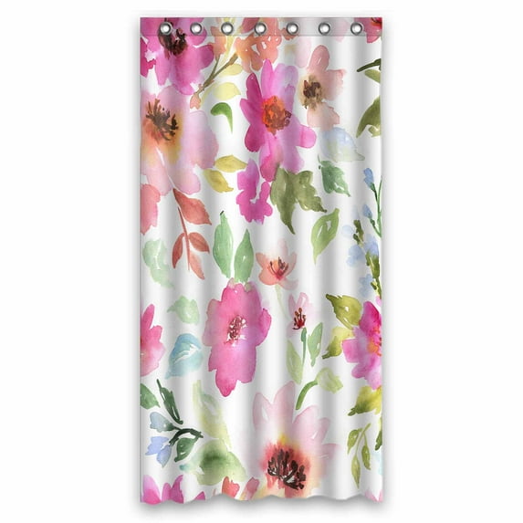 PKQWTM Watercolor Floral Purple Pink Bouquet White Floral WaterProof Polyester Fabric Shower Curtain Size 36x72 Inches