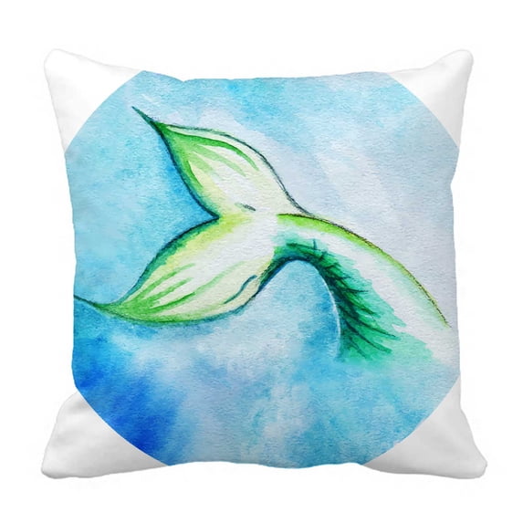 PKQWTM Watercolor Mermaid Tail Circle Bed Decor Pillow Cases Zippered Cushion Cover Size 16x16 Inches