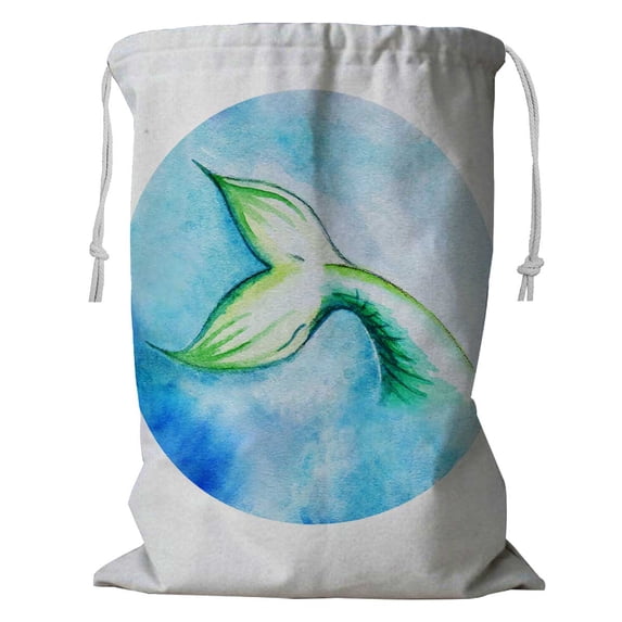 PKQWTM Watercolor Mermaid Tail Circle Storage Basket Laundry Bag with Drawstring Size 24x32 Inch
