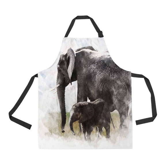 PKQWTM Watercolor Painting Of Elephants Unisex Adjustable Bib Apron with Pockets for Commercial Restaurant and Home Kitchen Use