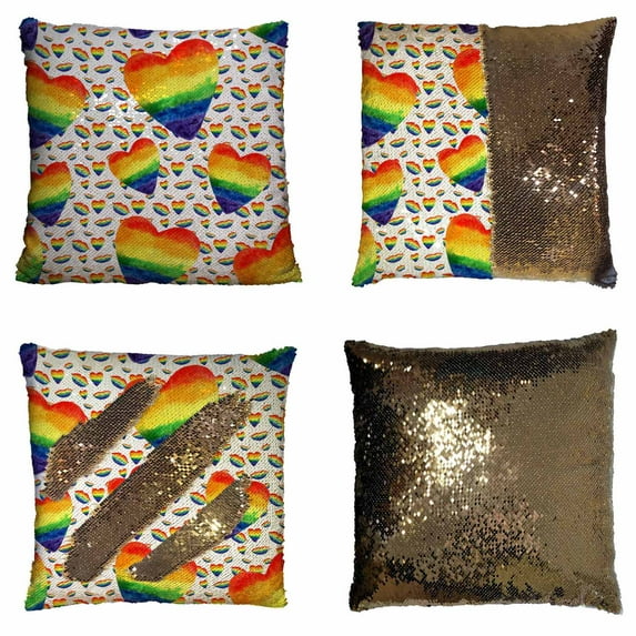 PKQWTM Watercolor Rainbow Colors Lip Kiss Gay Lesbian Lgbt Reversible Mermaid Cushion Cover Home Decor Sequin Pillow Case Size 20x20 inches