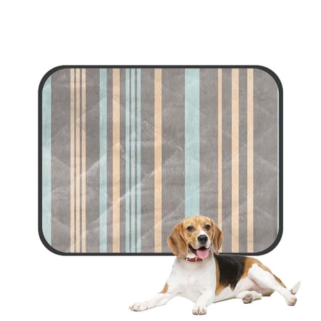 PKQWTM Watercolor beige gray blue striped Pet Dog Cat Bed Pee Pads Mat Cushion Potty Dogs Blankets Crate Bed Kennel 28x36 inch