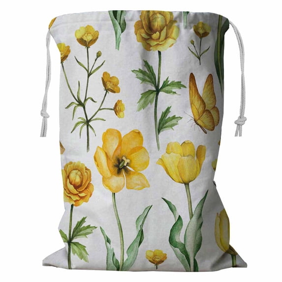PKQWTM Watercolor flowers Storage Basket Laundry Bag with Drawstring Size 24x32 Inch