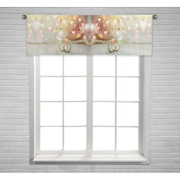 PKQWTM Wedding Ring Rose Flower Window Curtain Valance Rod Pocket 54x18 inch
