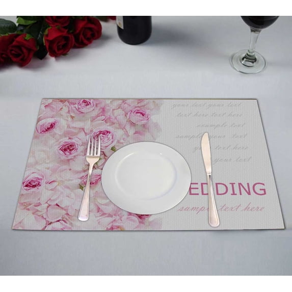 PKQWTM Wedding Tea Roses Kitchen Dining Table Mats Placemats Size 12x18 Inches, Set of 2 Pieces